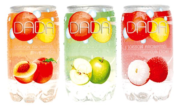 Dada sparkling fruit drinks in clear cans