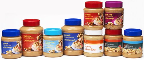 Plastic peanut butter jars cut packaging at Sainsbury's