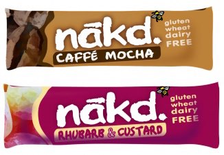 Rhubarb & Custard and Caffé Mocha Nakd bars