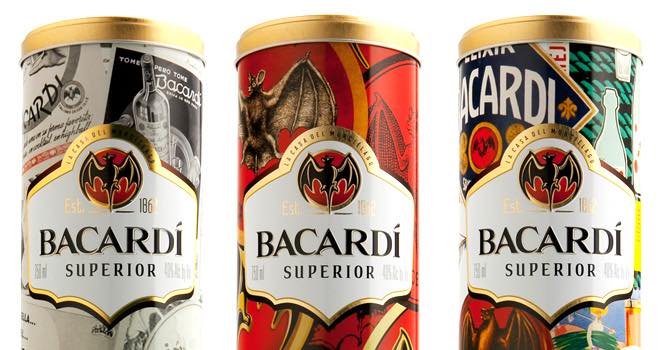 Bacardi 150th anniversary graphic tins