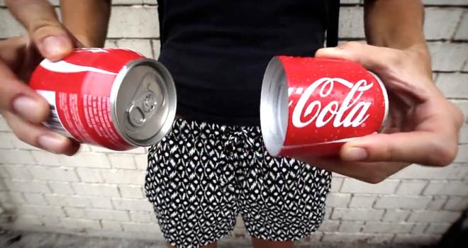 Half and half Coca-Cola can