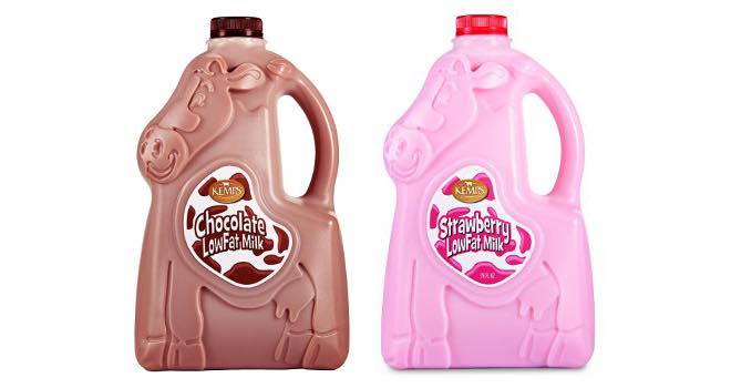 Kemps flavoured milk in cow-design bottles