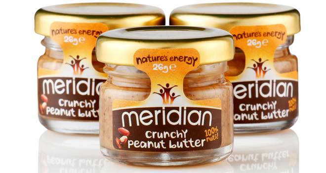 Single-serve jars of Meridian Smooth and Crunchy Peanut Butter