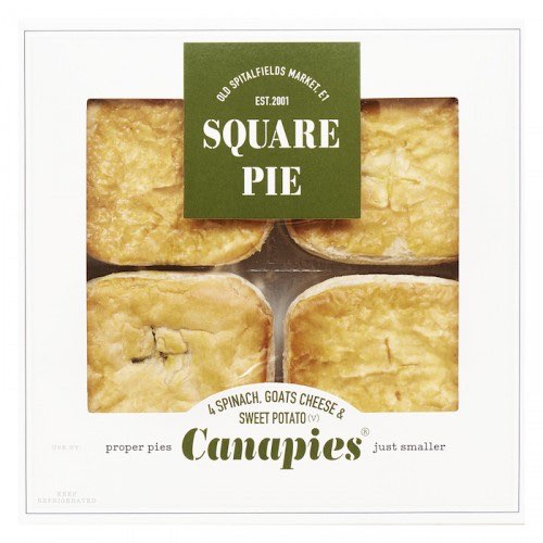 Square Pie Canapies – Spinach, Goats Cheese & Sweet Potato.