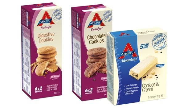 Atkins launches new low-carbohydrate, low-sugar cookies and protein bar