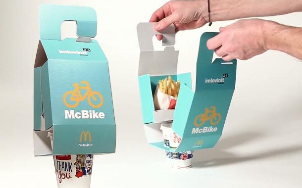 McBike hangs take-out from the handlebar of your bicycle