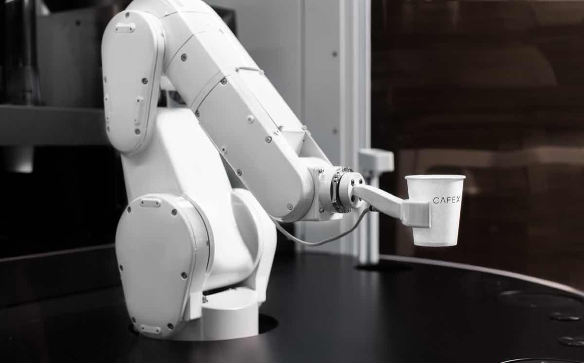 Customers can order a coffee in advance, and it will be retrieved for them by the machine's robotic arm.