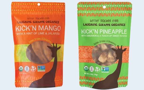 Laughing Giraffe Organics debuts Kick’n spiced and dried fruit