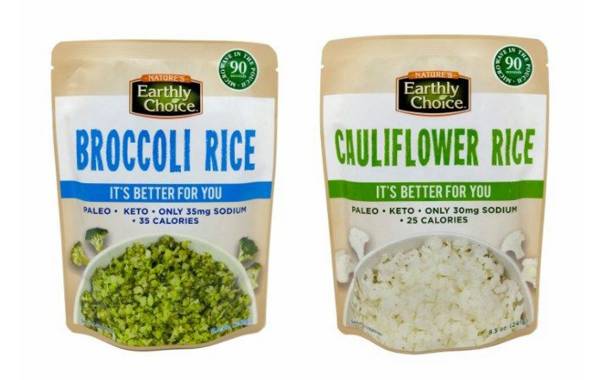 Broccoli Rice and Cauliflower Rice in microwavable pouches