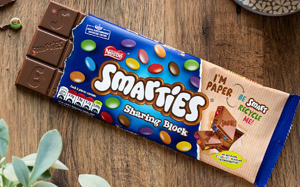 Nestlé releases Smarties bar in recyclable paper packaging