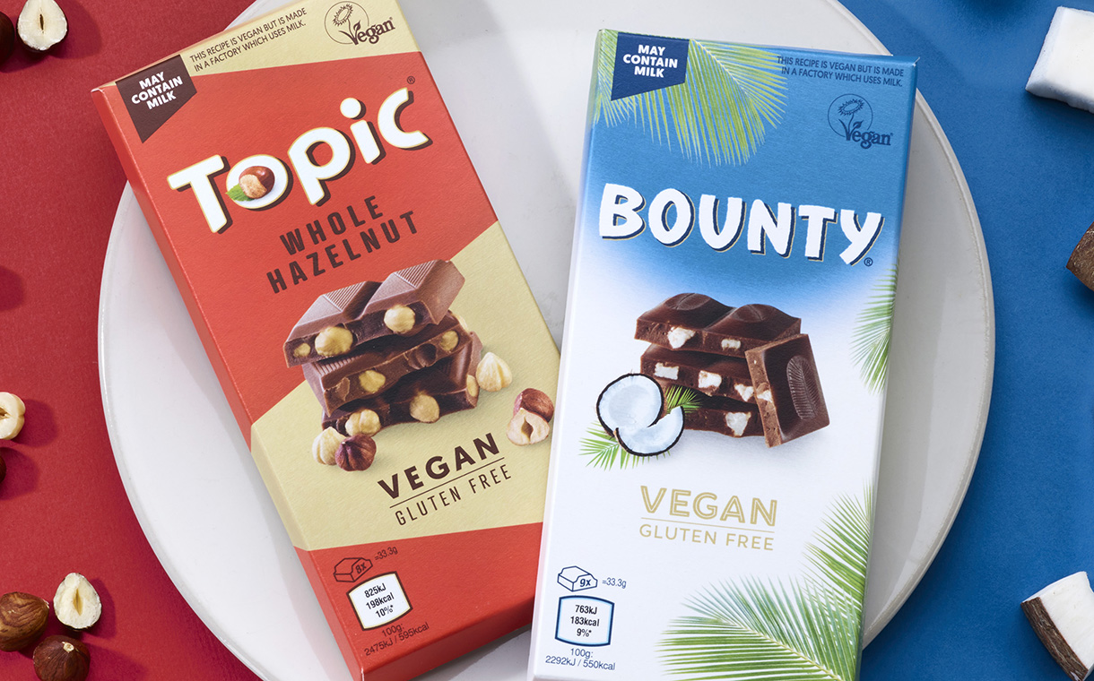 Mars unveils vegan versions of Bounty and Topic chocolate bars